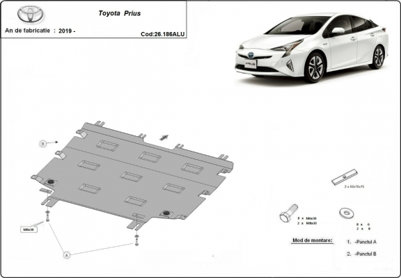 Aluminum skid plate for Toyota Prius