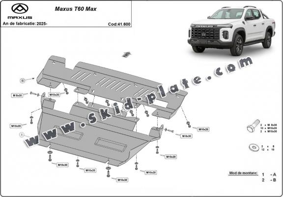 Steel skid plate for the protection of the engine and the radiator for Maxus T60 Max
