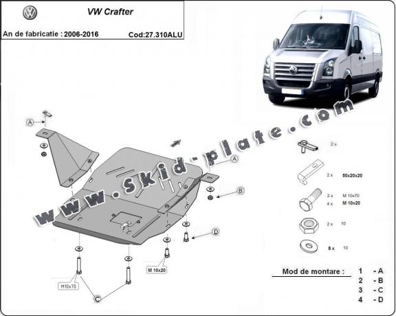 Aluminum skid plate for the protection of the engine and the gearbox for Volkswagen Crafter