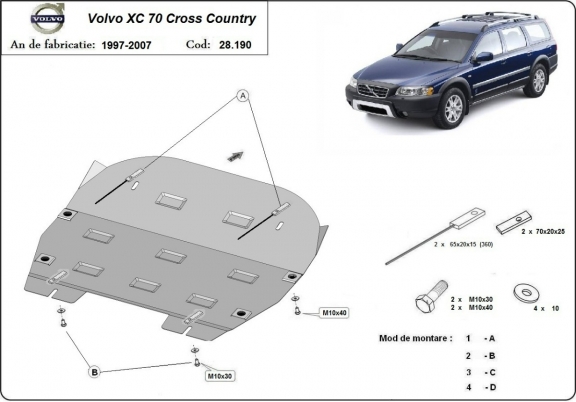 Steel skid plate for Volvo XC70 Cross Country