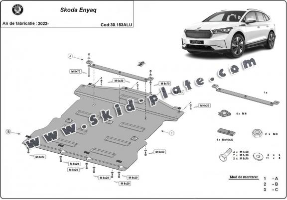 Aluminum skid plate for the protection of the engine and the gearbox for Skoda Enyaq