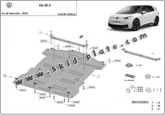 Aluminum skid plate for Volkswagen ID.3