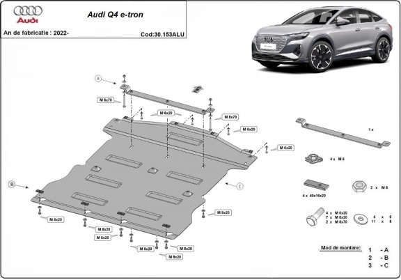 Aluminum skid plate for Audi Q 4 e-tron