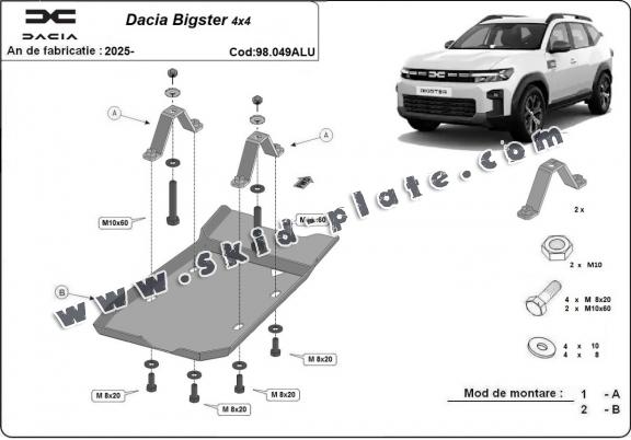 Aluminum diferential skid plate for Dacia Bigster 4x4