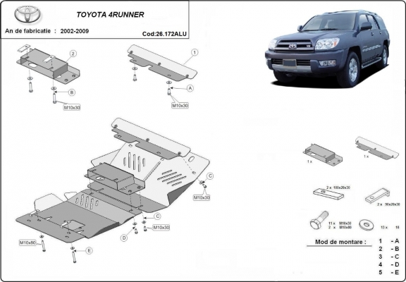 Aluminum skid plate for Toyota 4Runner