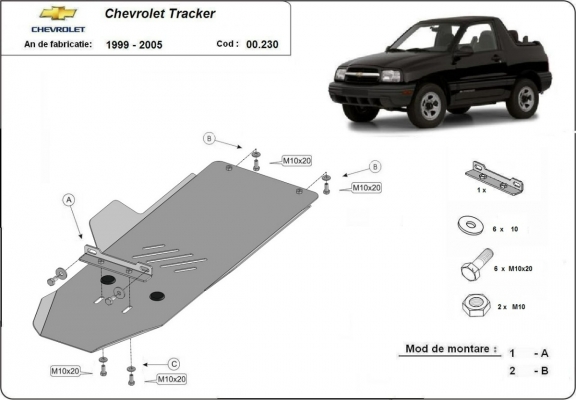 Steel gearbox skid plate for Chevrolet Tracker