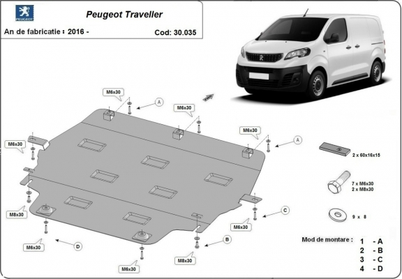 Steel skid plate for Peugeot Traveller