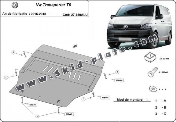 Aluminum skid plate for Volkswagen Transporter T6