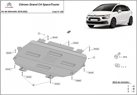 Steel skid plate for Citroen Grand C4 SpaceTourer