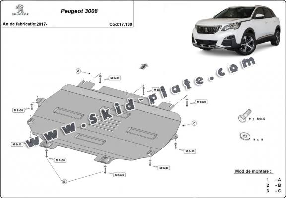 Steel skid plate for the protection of the engine and the gearbox for Peugeot 3008