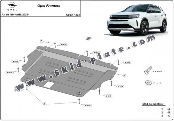 Steel skid plate for the protection of the engine and the gearbox for Opel Frontera