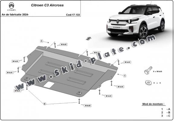 Steel skid plate for the protection of the engine and the gearbox for Citroen C3 Aircross