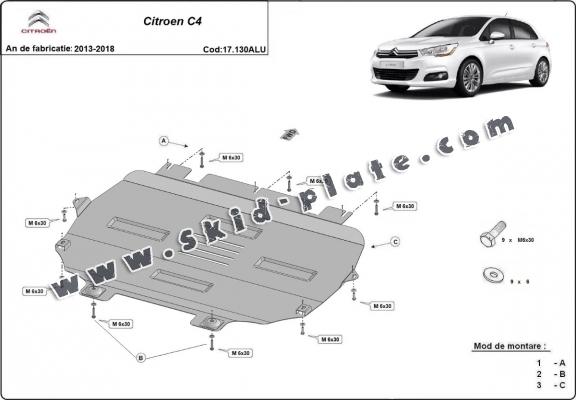 Aluminium skid plate for Citroen C4