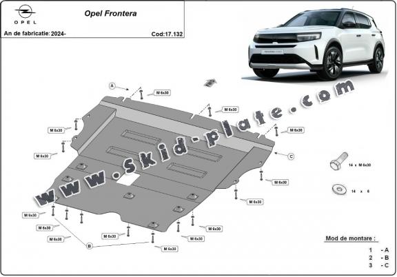 Steel skid plate for the protection of the engine and the gearbox for Opel Frontera