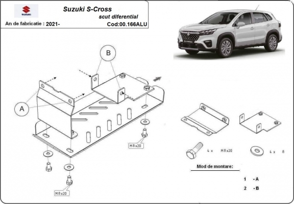 Aluminum diferential skid plate for Suzuki SX 4-S Cross
