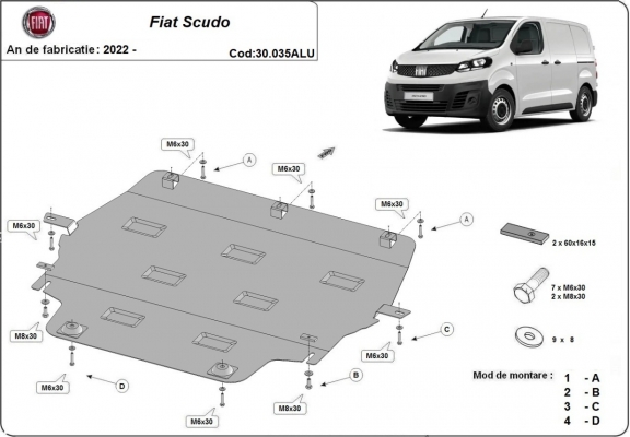 Aluminium skid plate for Fiat Scudo