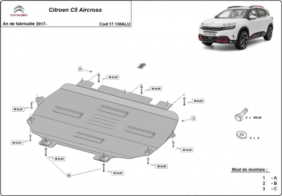 Aluminium skid plate for Citroen C5 Aircross