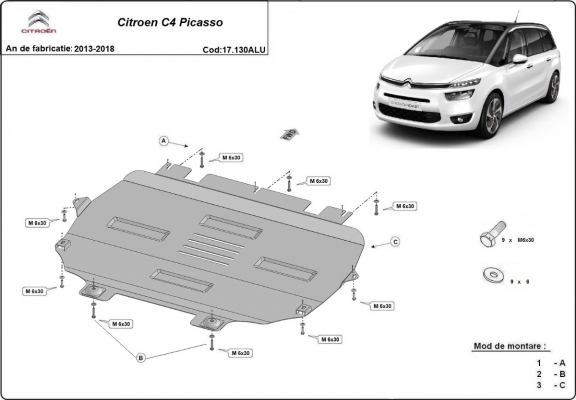 Aluminium skid plate for Citroen C4 Picasso