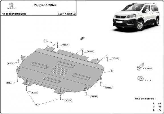 Aluminium skid plate for Peugeot Rifter