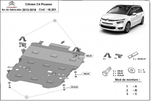 Steel skid plate for Citroen C4 Picasso
