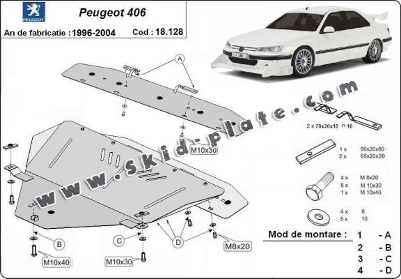 Steel skid plate for the protection of the engine and the gearbox for Peugeot 406