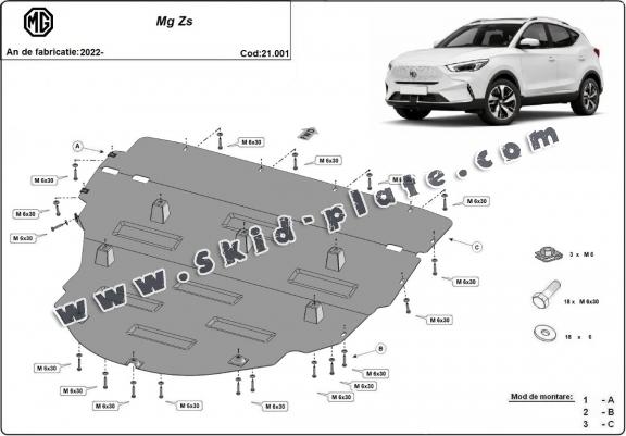 Steel skid plate for MG ZS