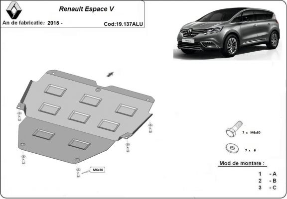 Aluminum skid plate for Renault Espace