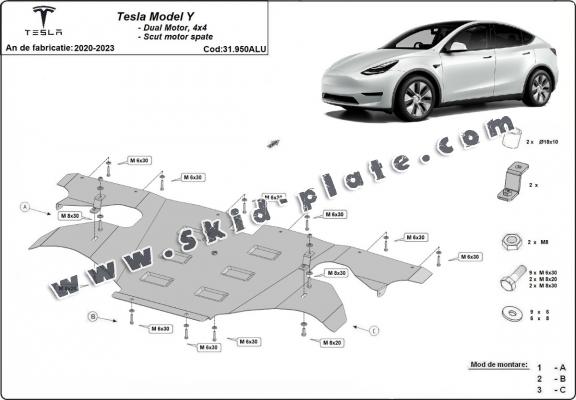 Rear electric aluminum motor skid plate - Tesla Model Y
