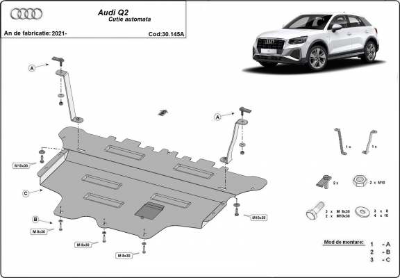 Steel skid plate for Audi Q2 - automatic gearbox