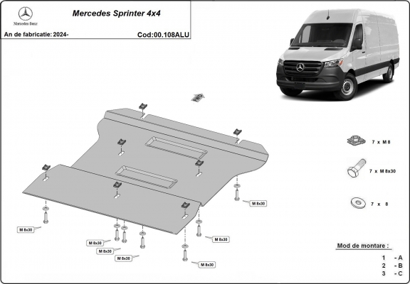 Aluminum gearbox skid plate for Mercedes Sprinter 4x4