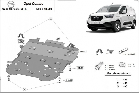 Steel skid plate for Opel Combo C 