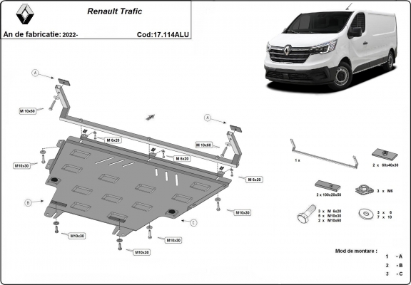 Aluminium skid plate for Renault Trafic