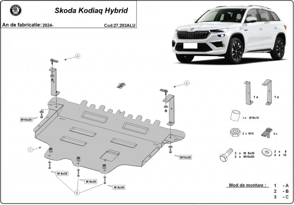 Aluminum skid plate for Skoda Kodiaq