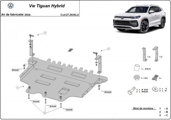 Aluminum skid plate for VW Tiguan